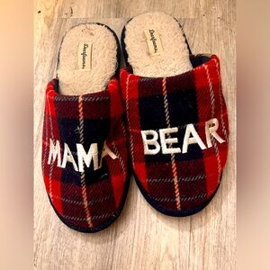 Mama Bear plaid flannel tartan print slippers